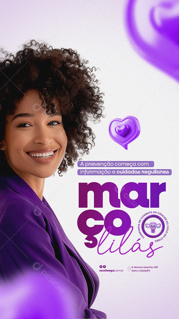 Story Março Lilás Mês de Conscientização Social Media PSD Editável