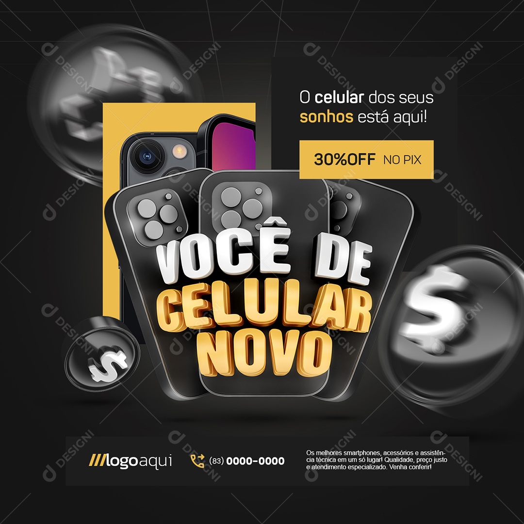 Loja de Celulares Você De Celular Novo O Celular dos Seus Sonhos Social Media PSD Editável