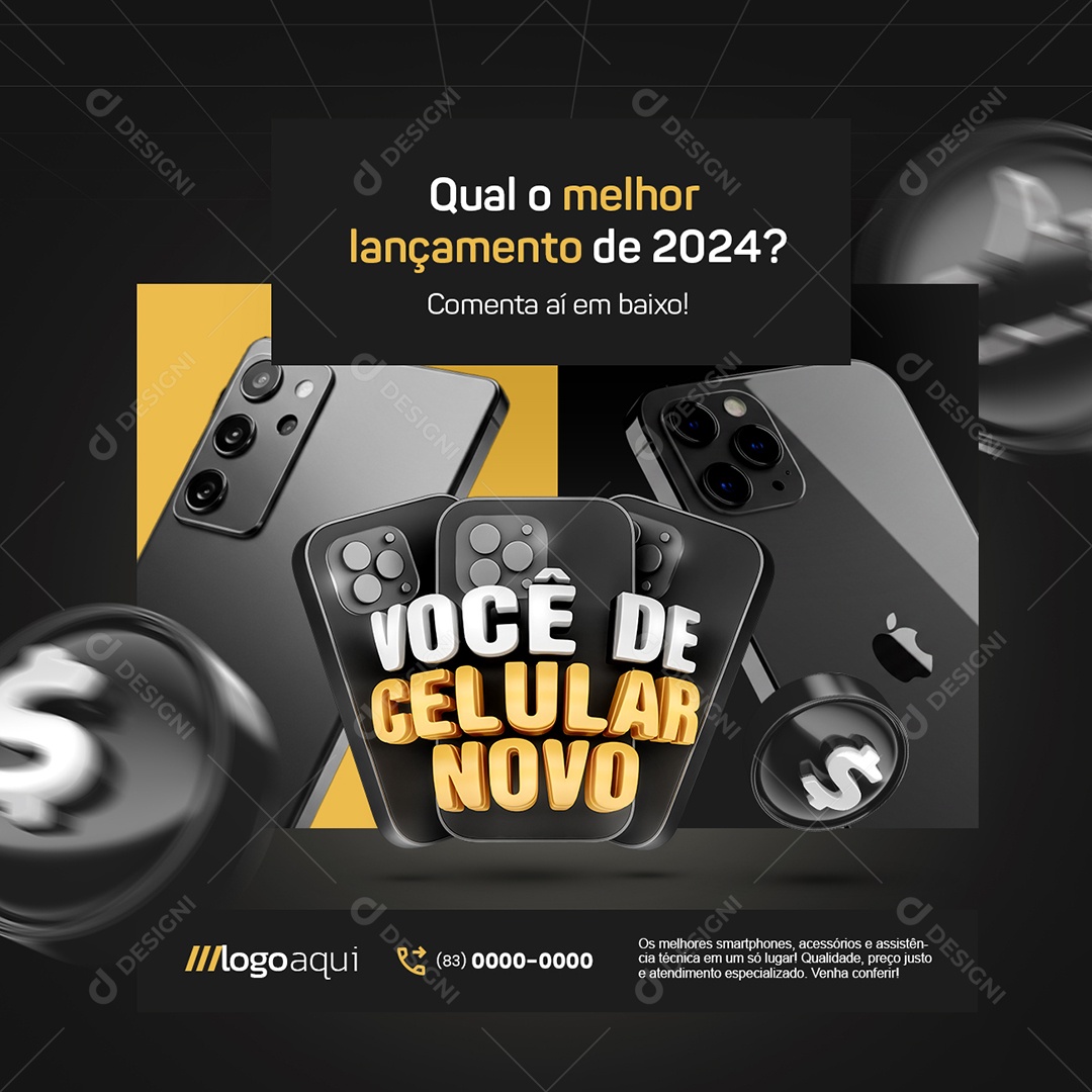 Loja de Celulares Você De Celular Novo Qual o Melhor Lançamento Social Media PSD Editável