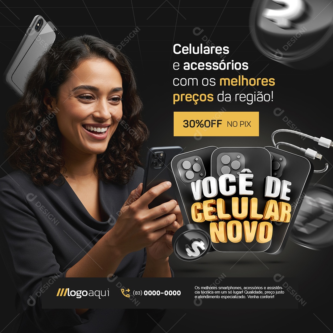 Loja de Celulares Você De Celular Novo Acessórios Social Media PSD Editável