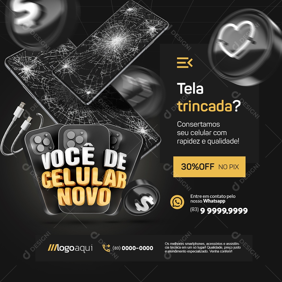 Loja de Celulares Você De Celular Novo Tela Trincada Social Media PSD Editável