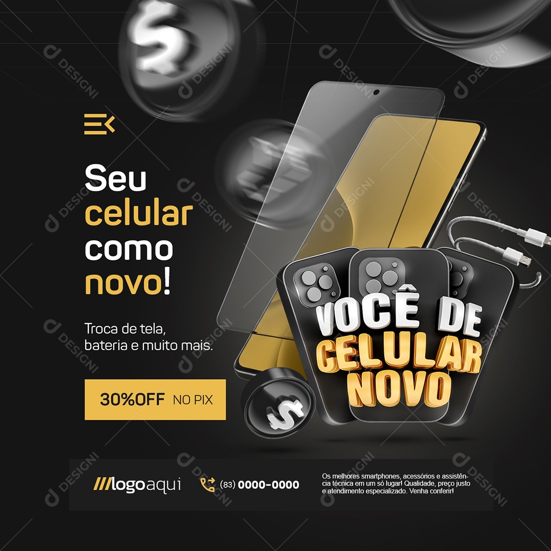 Loja de Celulares Você De Celular Novo Troca de Tela Social Media PSD Editável