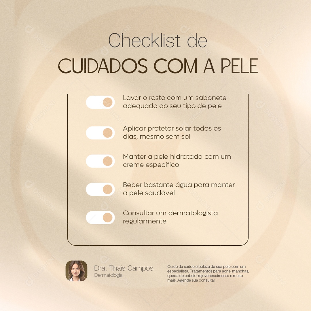 Dermatologista Checklist de Cuidados Com a Pele Social Media PSD Editável