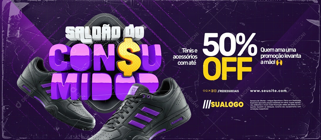 Banner Saldão do Consumidor Artigos Esportivos Tênis e Acessórios Social Media PSD Editável