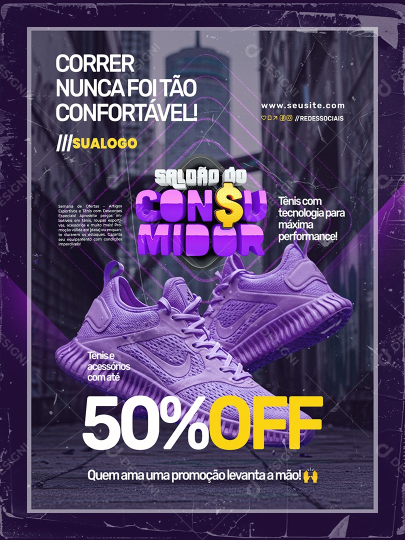 Saldão do Consumidor Artigos Esportivos Encarte Tênis e Acessórios Social Media PSD Editável