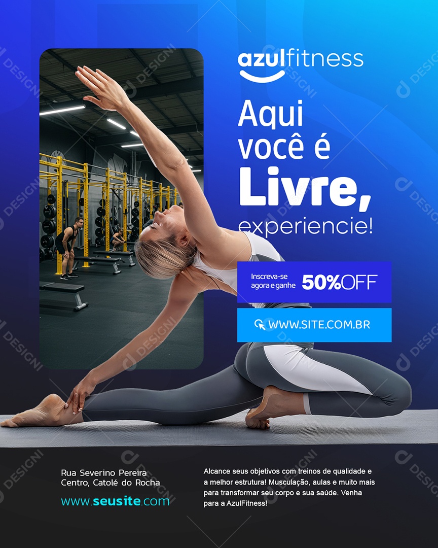 Academia Aqui Você é Livre Experiencie Social Media PSD Editável