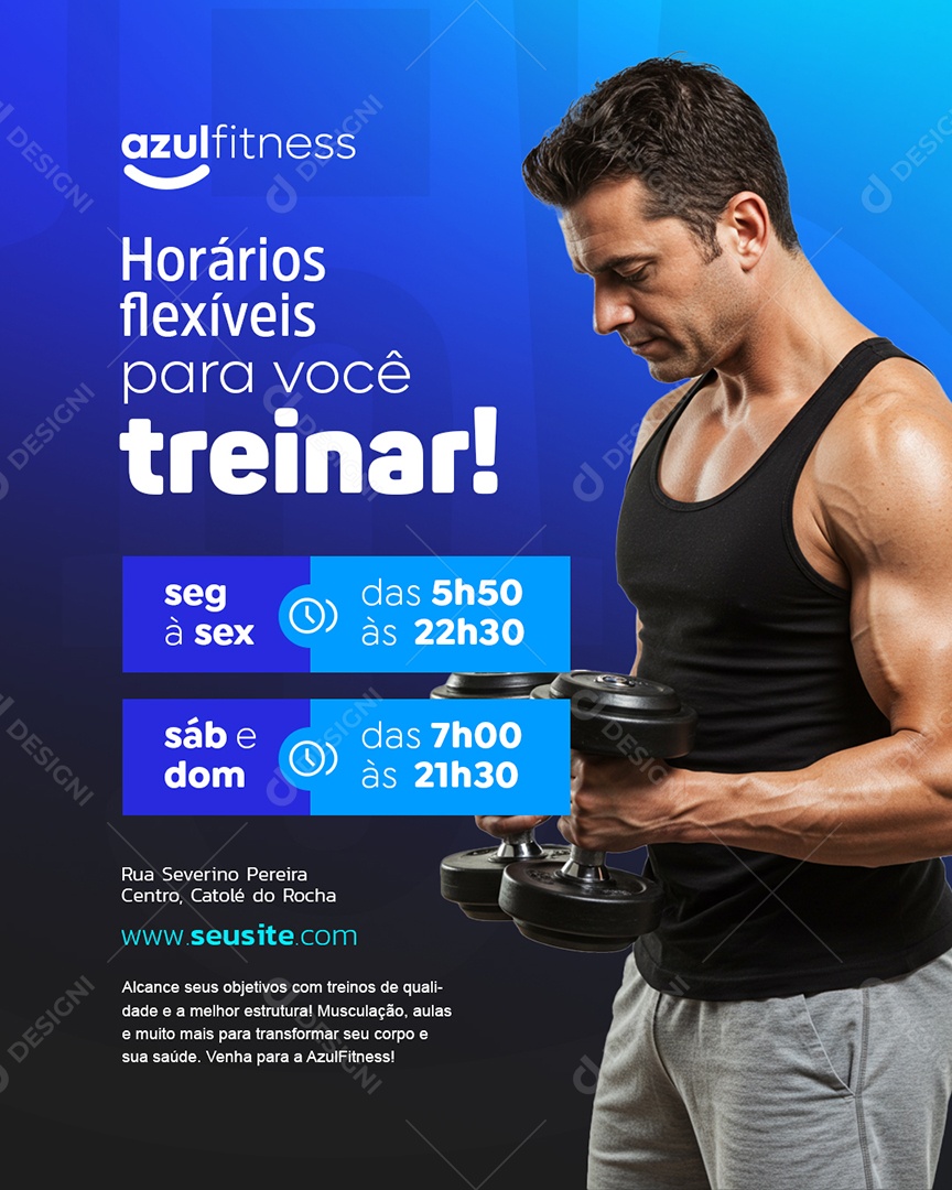 Academia Horários Flexíveis para Você Treinar Social Media PSD Editável