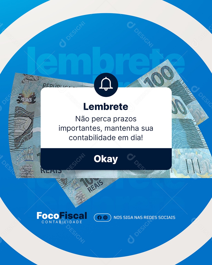 Contabilidade Lembrete Okay Social Media PSD Editável