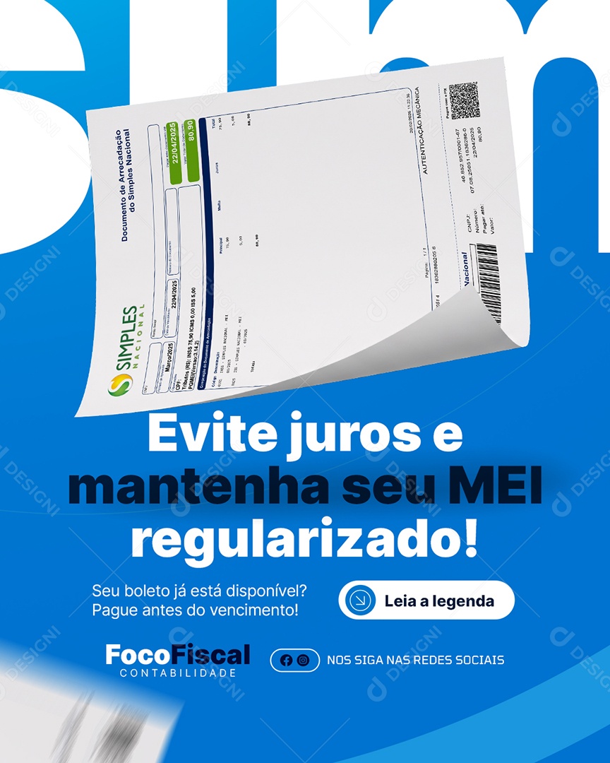 Contabilidade Evite Juros e Mantenha seu MEI Regularizado Social Media PSD Editável