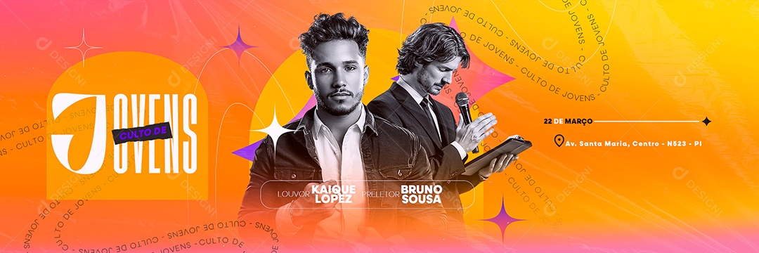 Carrossel Flyer Gospel Culto De Jovens Social Media PSD Editável