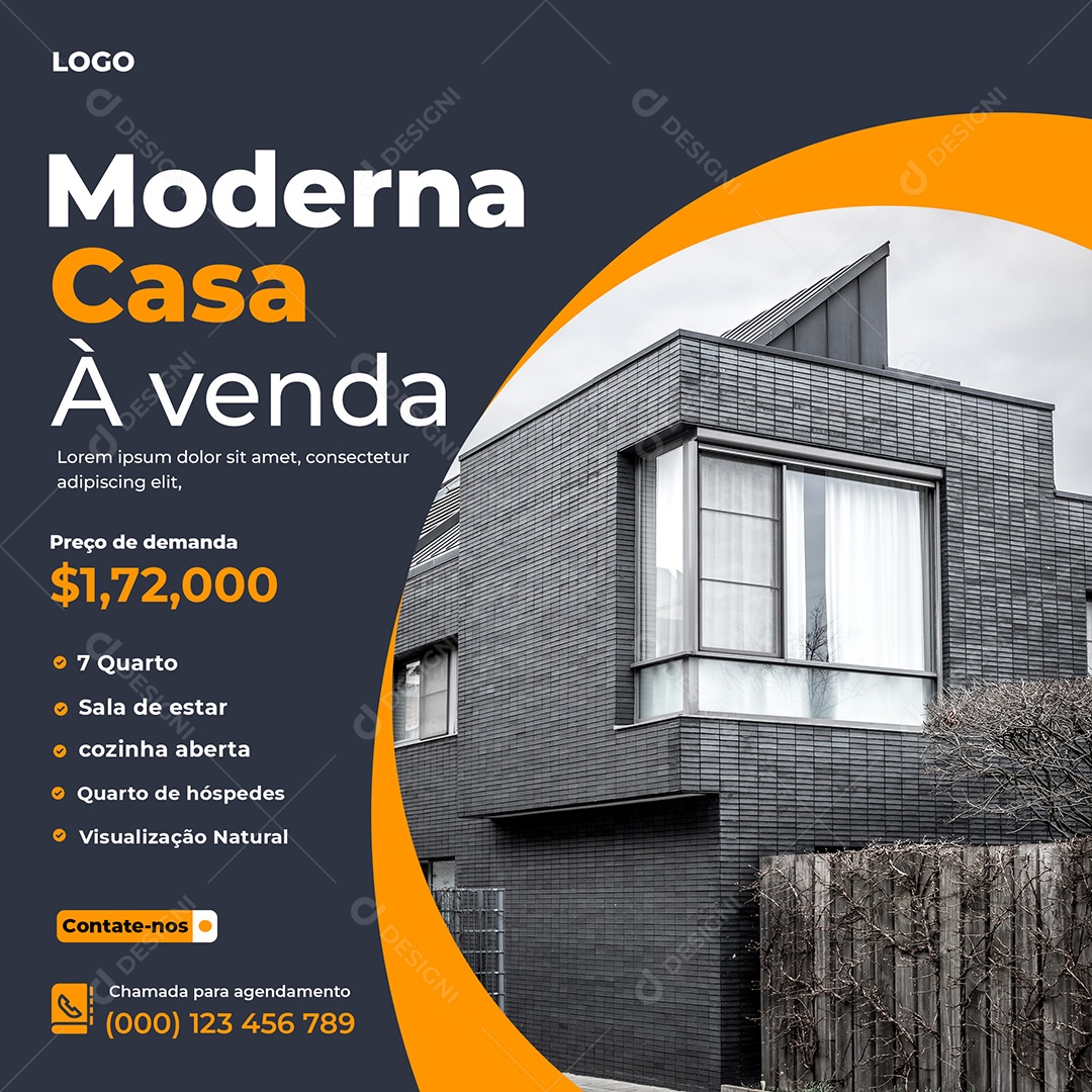 Imobiliária Casa Moderna à Venda Social Media PSD Editável