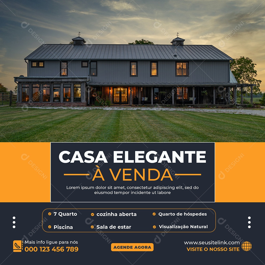 Imobiliária Casa Elegante à Venda Social Media PSD Editável