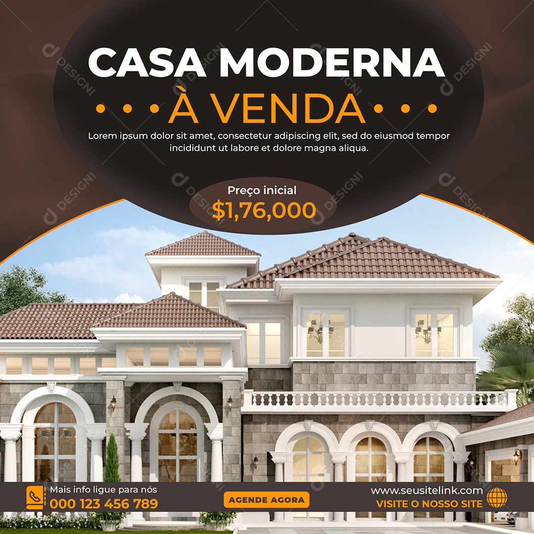 Imobiliária Casa Moderna à Venda Social Media PSD Editável