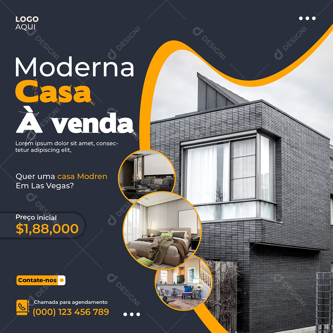 Imobiliária Casa Moderna à Venda Social Media PSD Editável