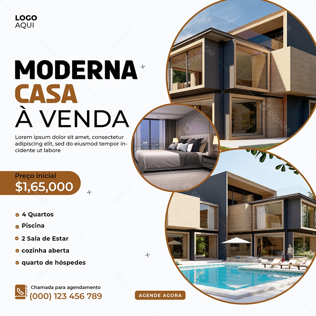 Imobiliária Casa Moderna à Venda Social Media PSD Editável
