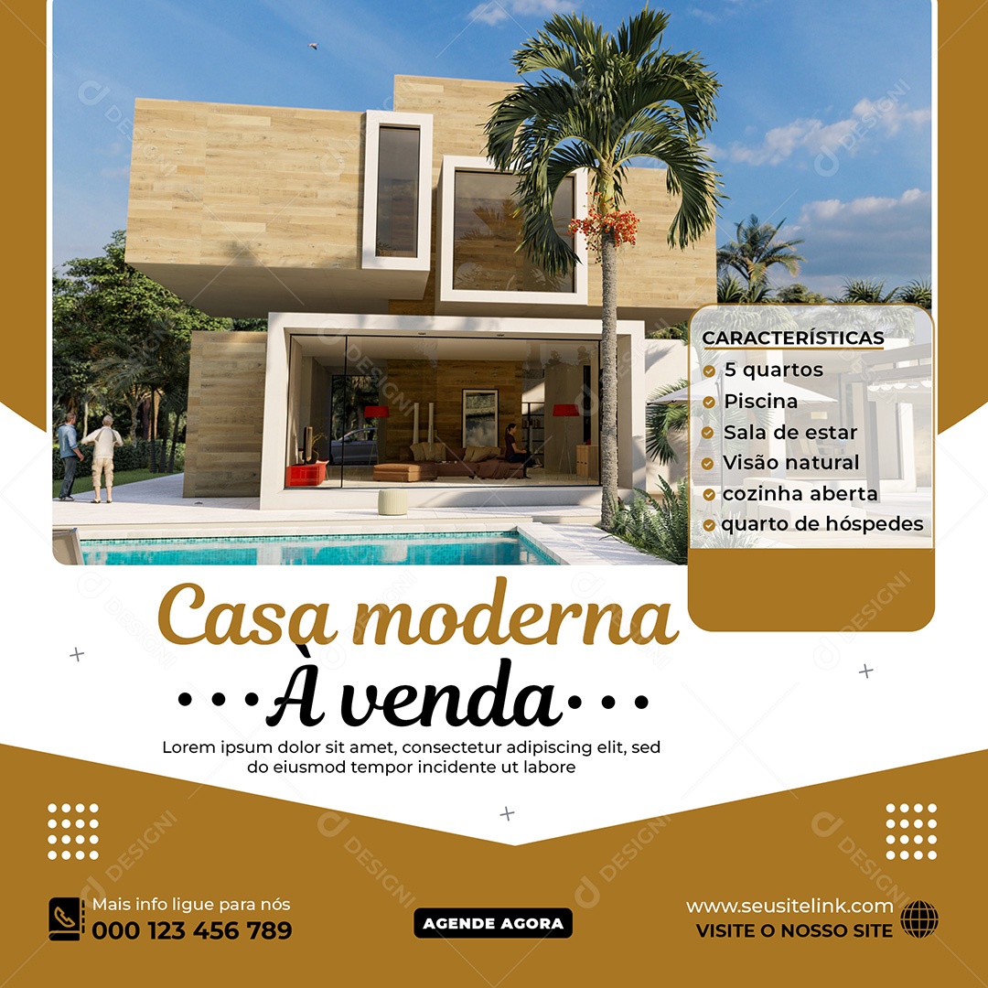 Imobiliária Casa Moderna à Venda Social Media PSD Editável