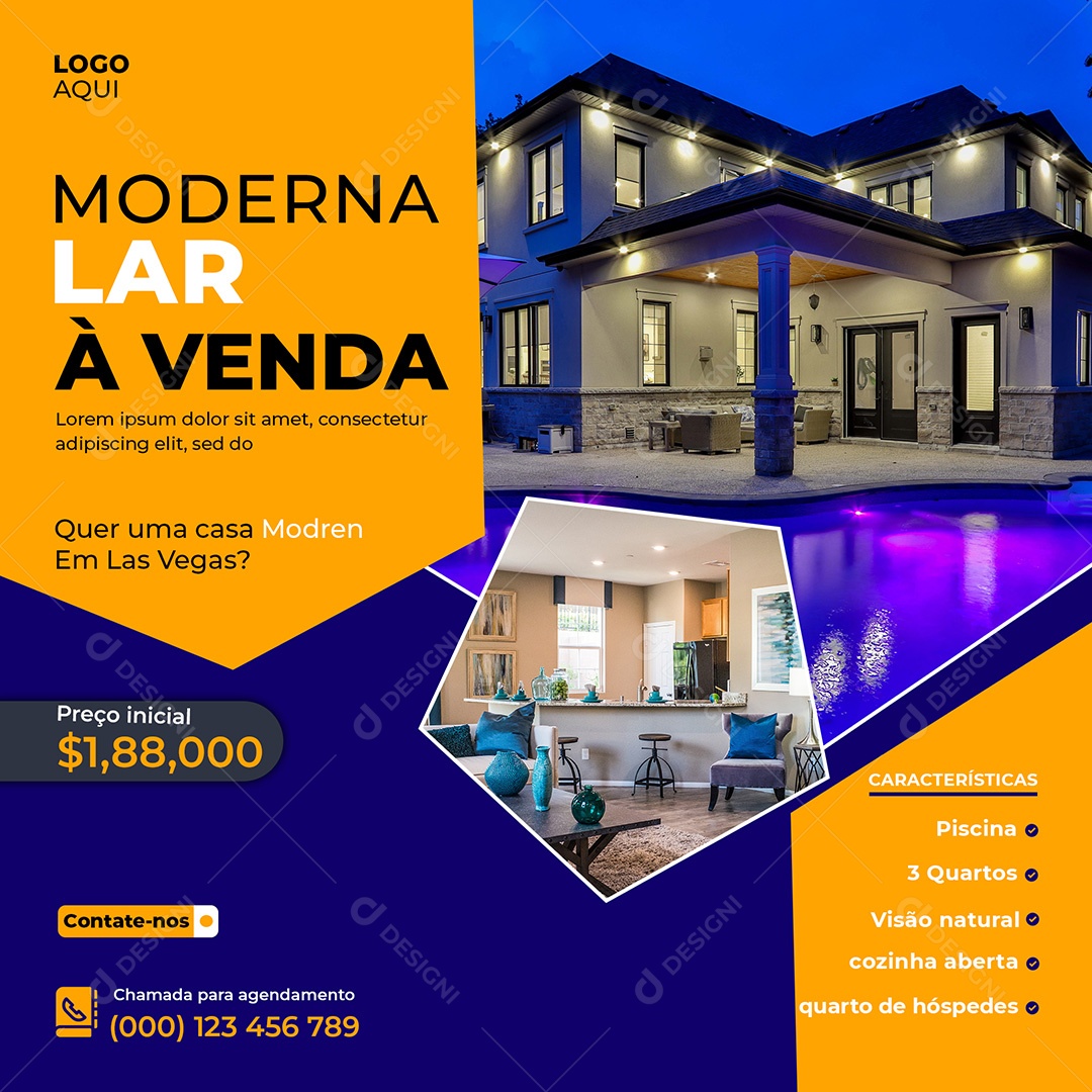 Imobiliária Casa Moderna à Venda Social Media PSD Editável