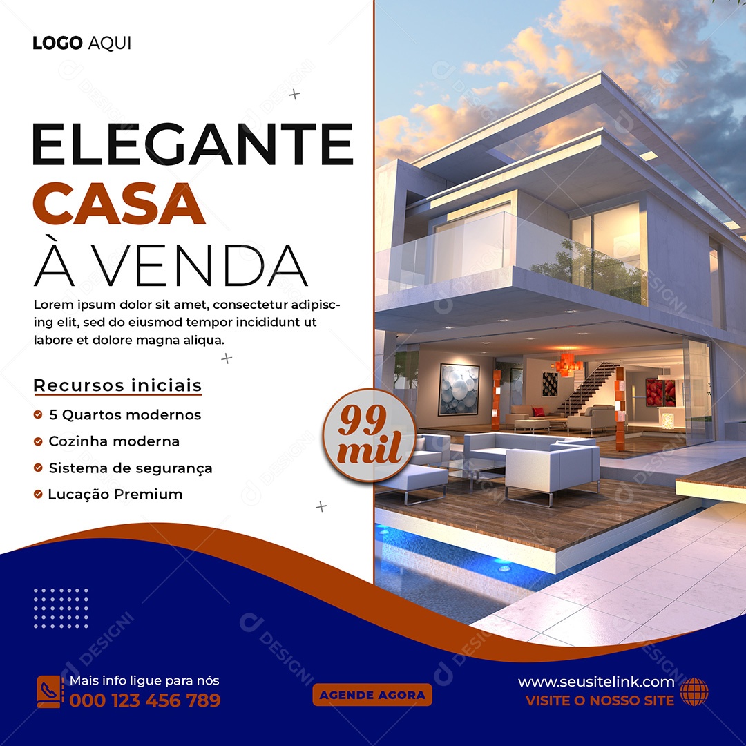 Imobiliária Casa Elegante à Venda Social Media PSD Editável