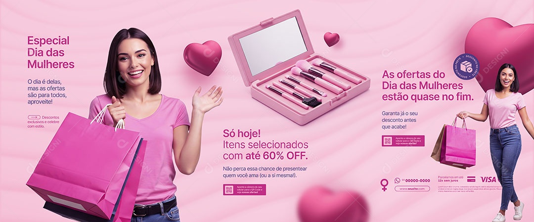 Carrossel Dia Internacional Das Mulheres 08 de Março Promoções de Maquiagem Social Media PSD Editável