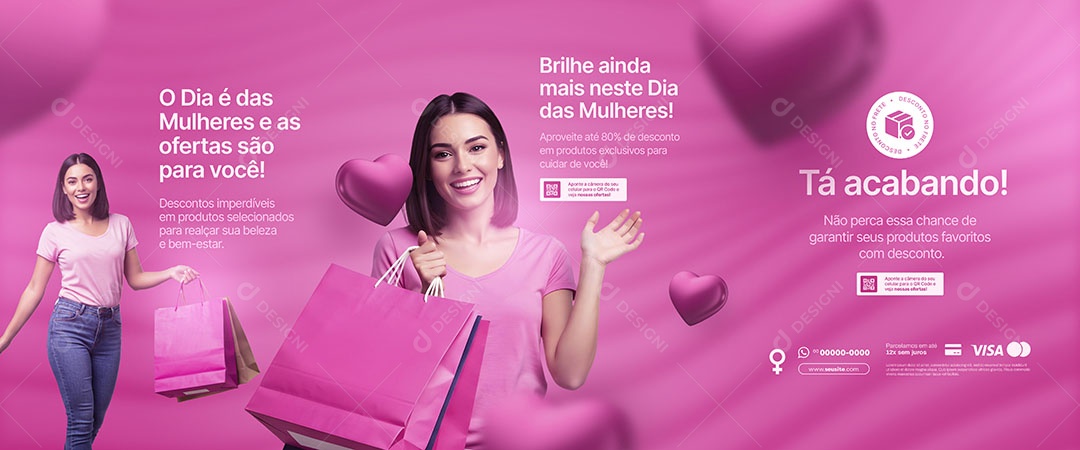 Carrossel Dia Internacional Das Mulheres 08 de Março Promoções de Maquiagem Social Media PSD Editável