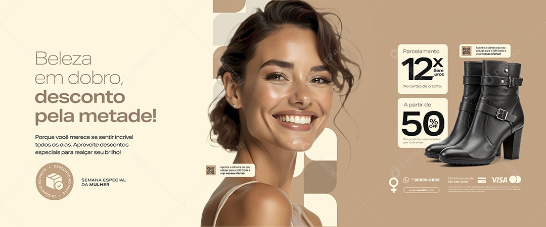 Dia Internacional Das Mulheres 08 de Março Promoções de Calçados Social Media PSD Editável