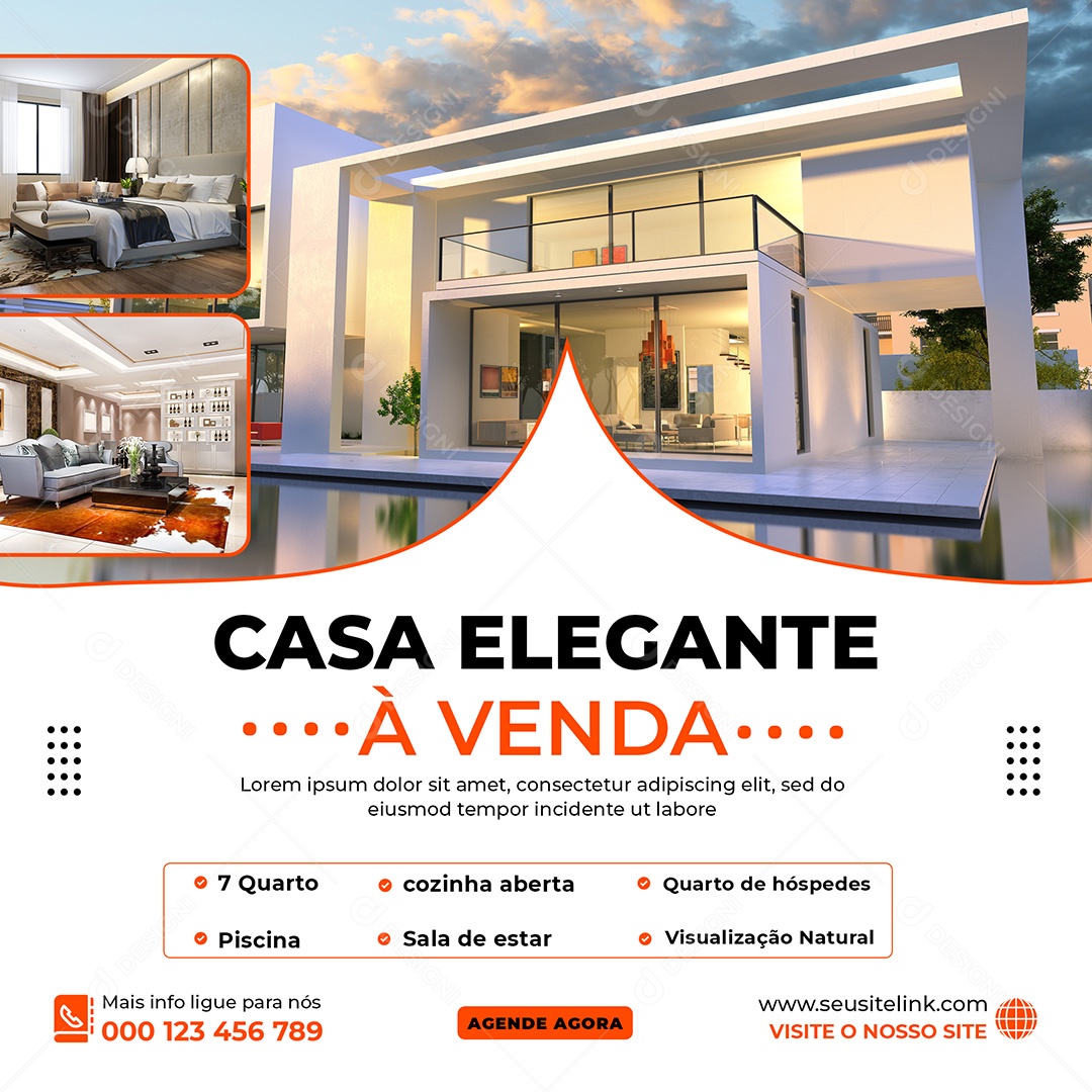 Imobiliária Casa Elegante à Venda Social Media PSD Editável