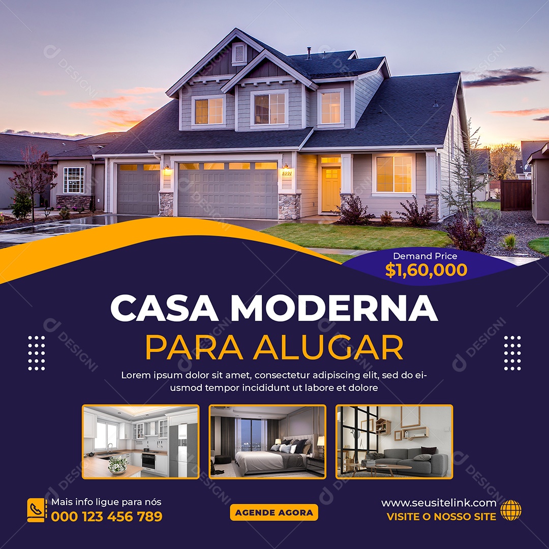 Imobiliária Casa Moderna à Venda Social Media PSD Editável
