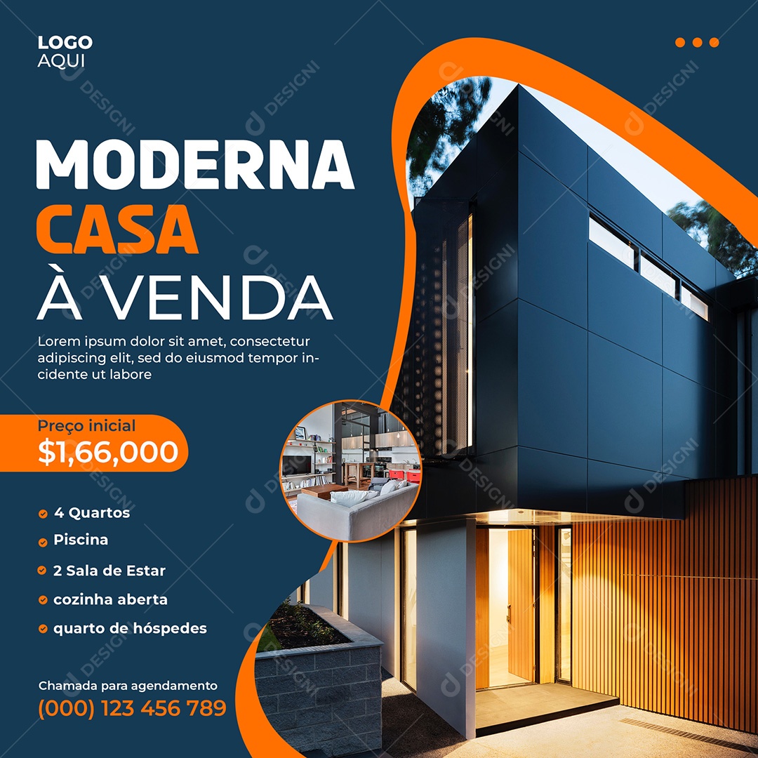 Imobiliária Moderna Casa à Venda Social Media PSD Editável