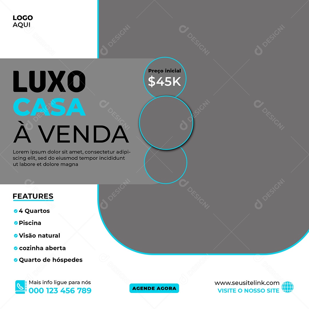 Imobiliária Casa Luxo à Venda Social Media PSD Editável