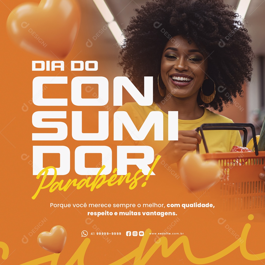 Dia do Consumidor 15 de Março Parabéns Supermercado Social Media PSD Editável