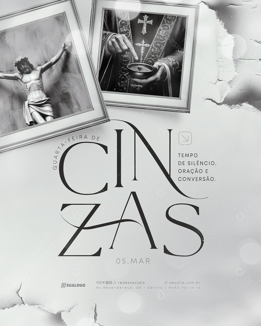 Quarta Feira de Cinzas 05 de Março Tempo de Silêncio Social Media PSD Editável