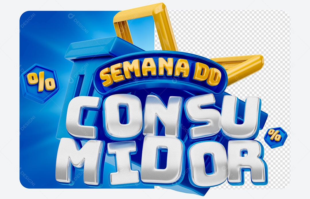 Selo 3D Semana Do Consumidor Azul Para Composição PSD