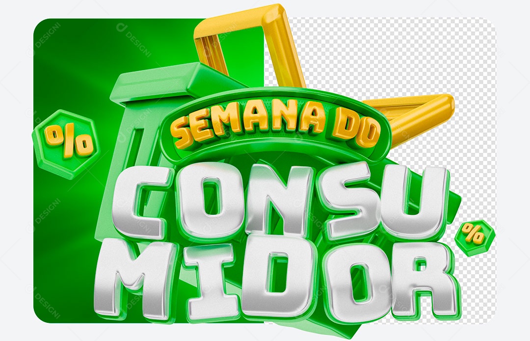 Selo 3D Semana Do Consumidor Verde Para Composição PSD
