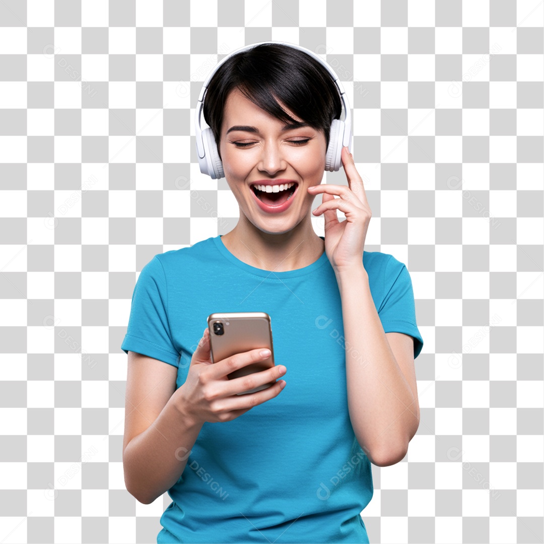Mulher Ouvindo Música PNG Transparente