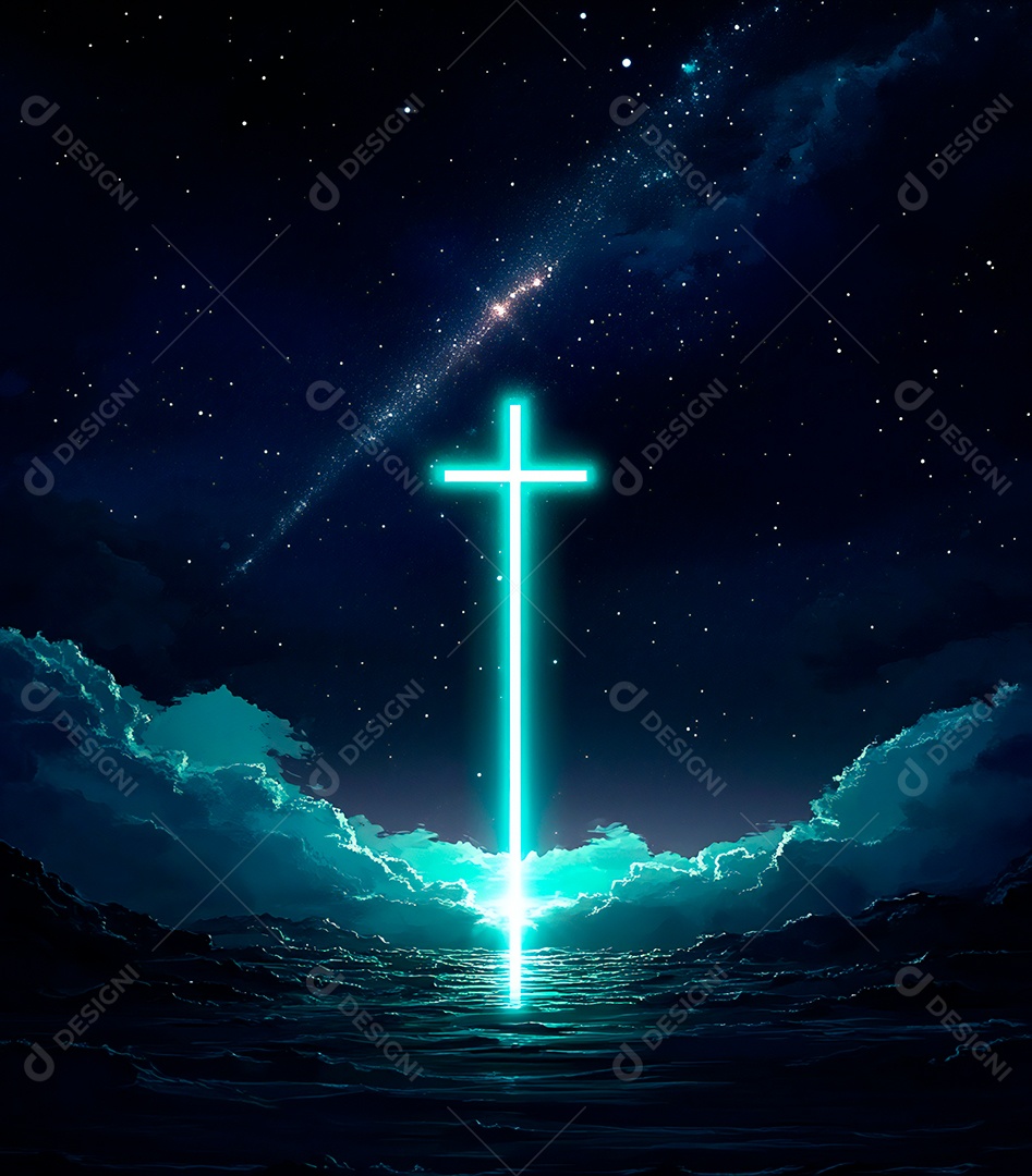 Cruz de fundo de Jesus Cristo brilhando no céu