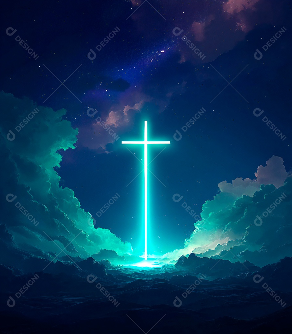 Cruz de fundo de Jesus Cristo brilhando no céu