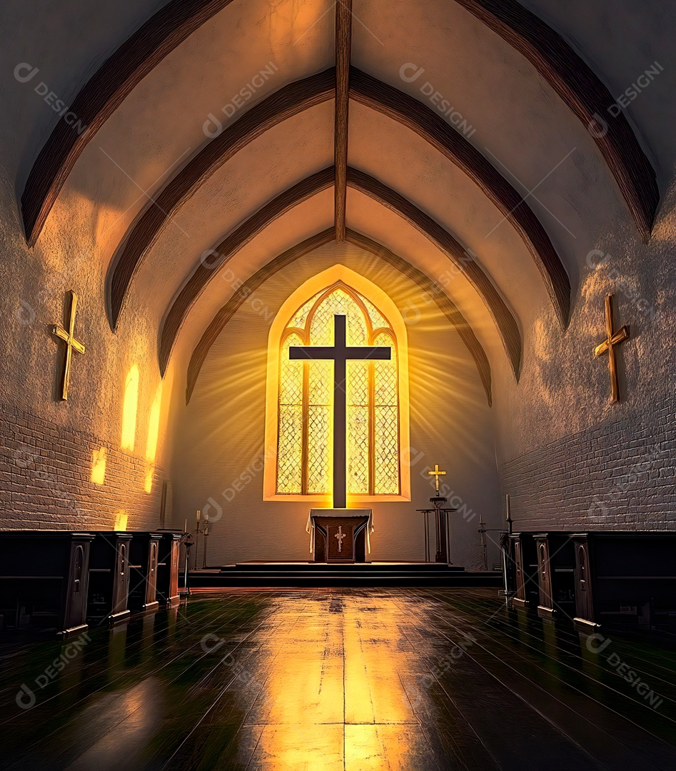 Fundo com cruz de Jesus Cristo na igreja