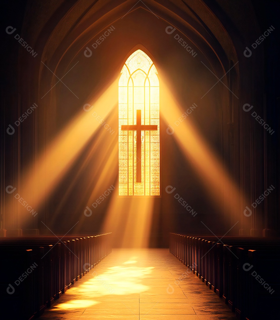 Fundo com cruz de Jesus Cristo na igreja