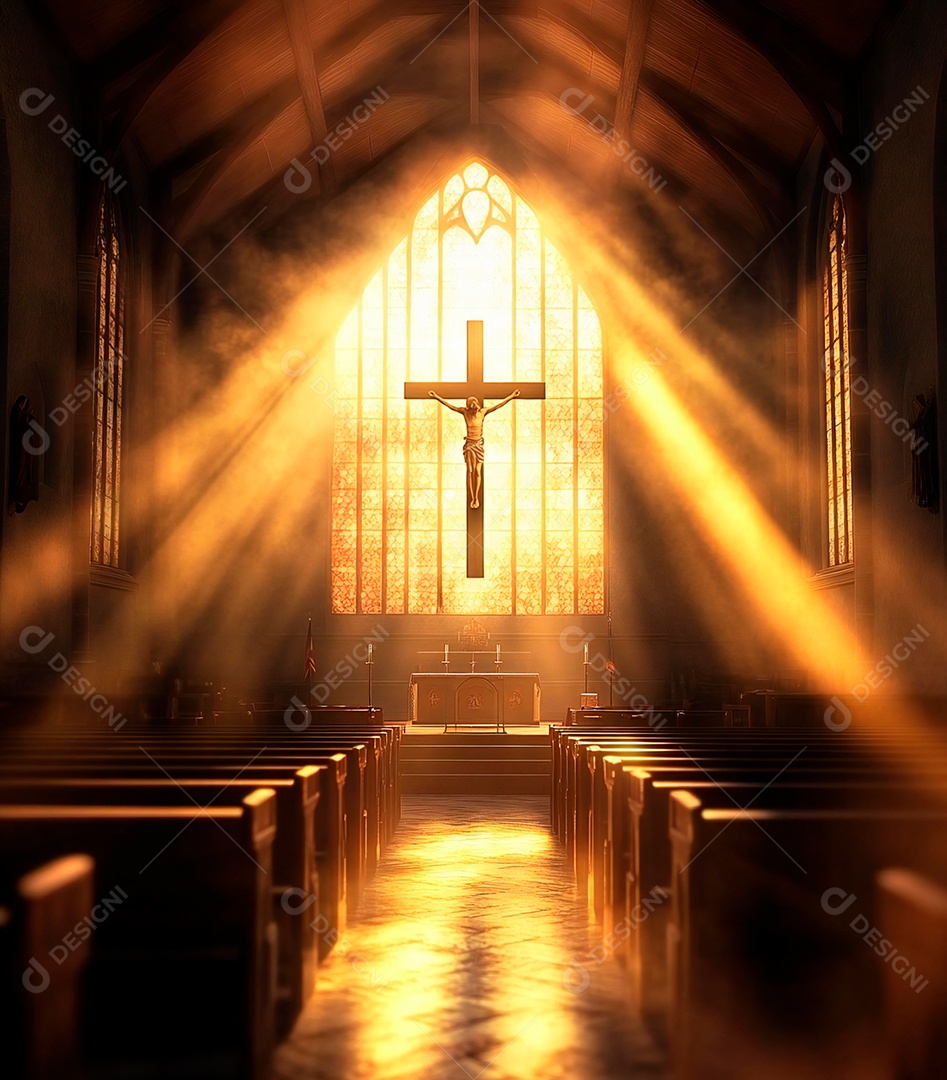 Fundo com cruz de Jesus Cristo na igreja