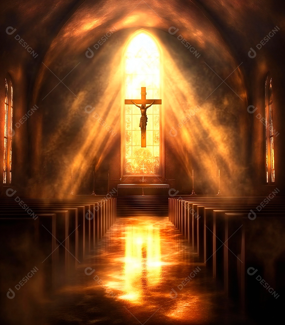 Fundo com cruz de Jesus Cristo na igreja