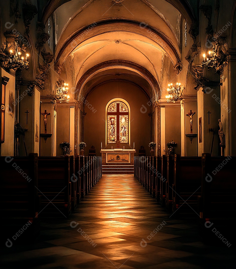 Fundo com cruz de Jesus Cristo na igreja