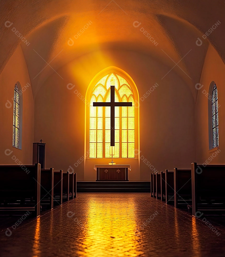 Fundo com cruz de Jesus Cristo na igreja