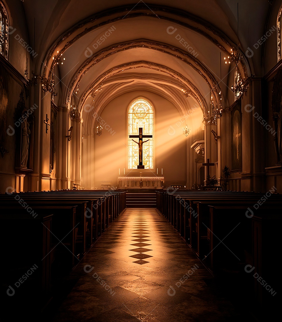 Fundo com cruz de Jesus Cristo na igreja