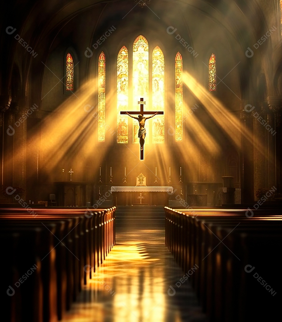 Fundo com cruz de Jesus Cristo na igreja