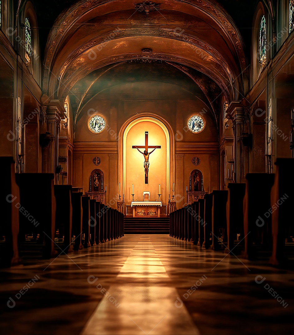Fundo com cruz de Jesus Cristo na igreja