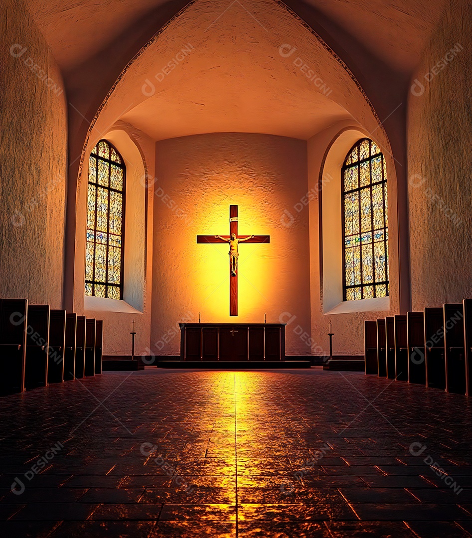 Fundo com cruz de Jesus Cristo na igreja