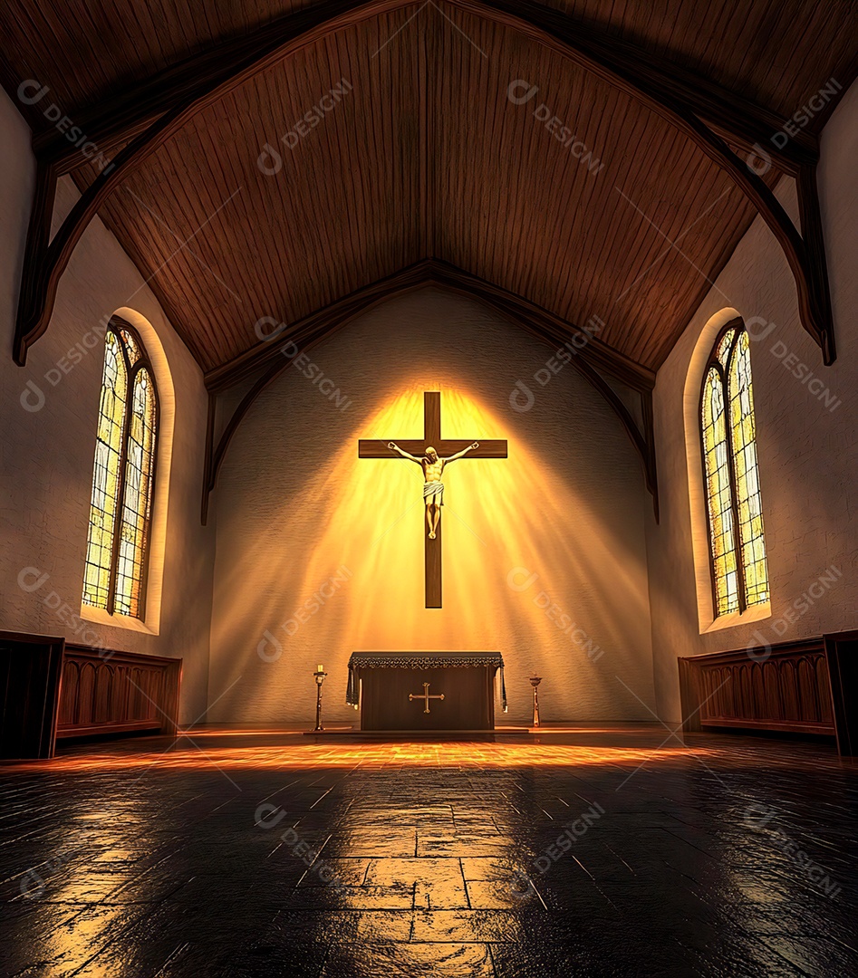 Fundo com cruz de Jesus Cristo na igreja
