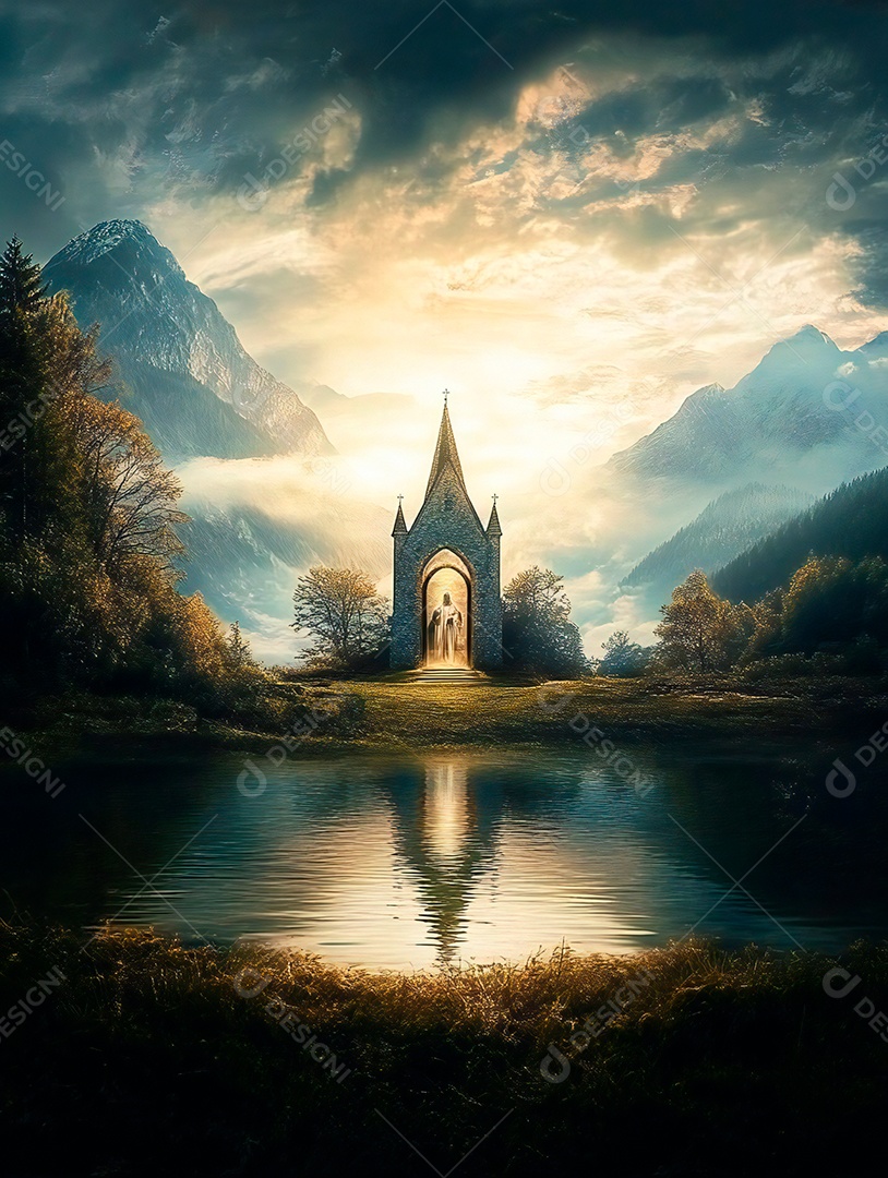 Retrato realista de lindo castelo sobre uma floresta