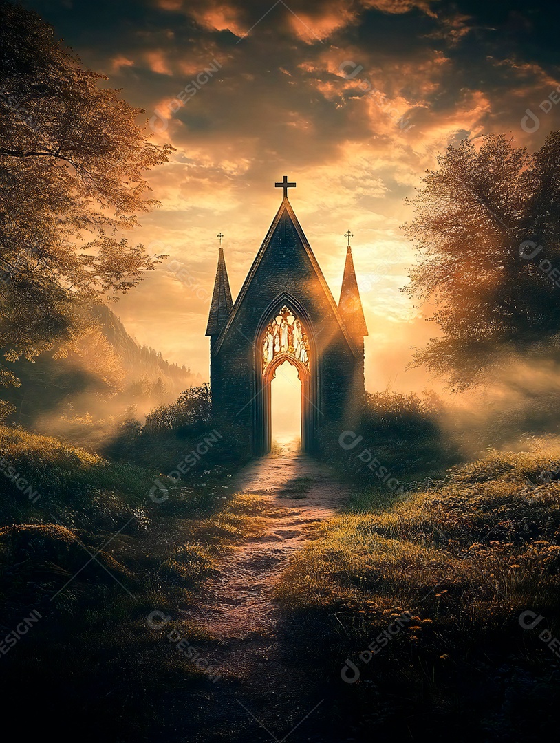 Retrato realista de portões do céu