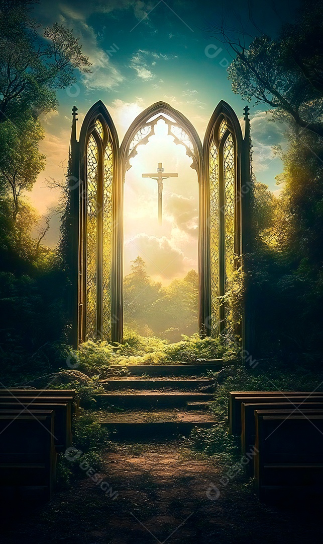 Retrato realista de portões do céu